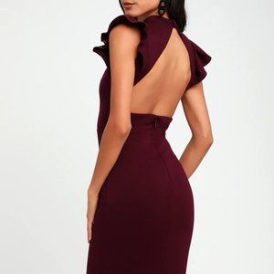 Stylish Splendor Burgundy Backless Ruffle Bodycon
